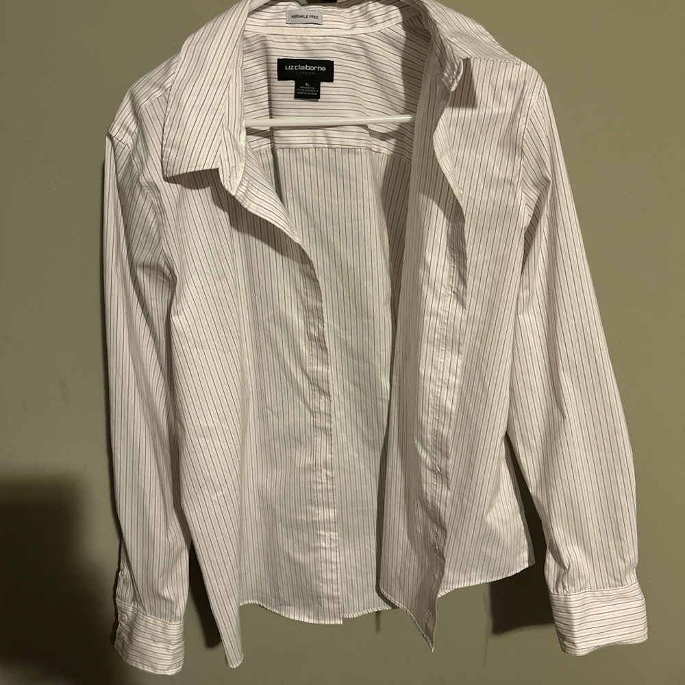Liz Claiborne White and Pink Striped Shirt